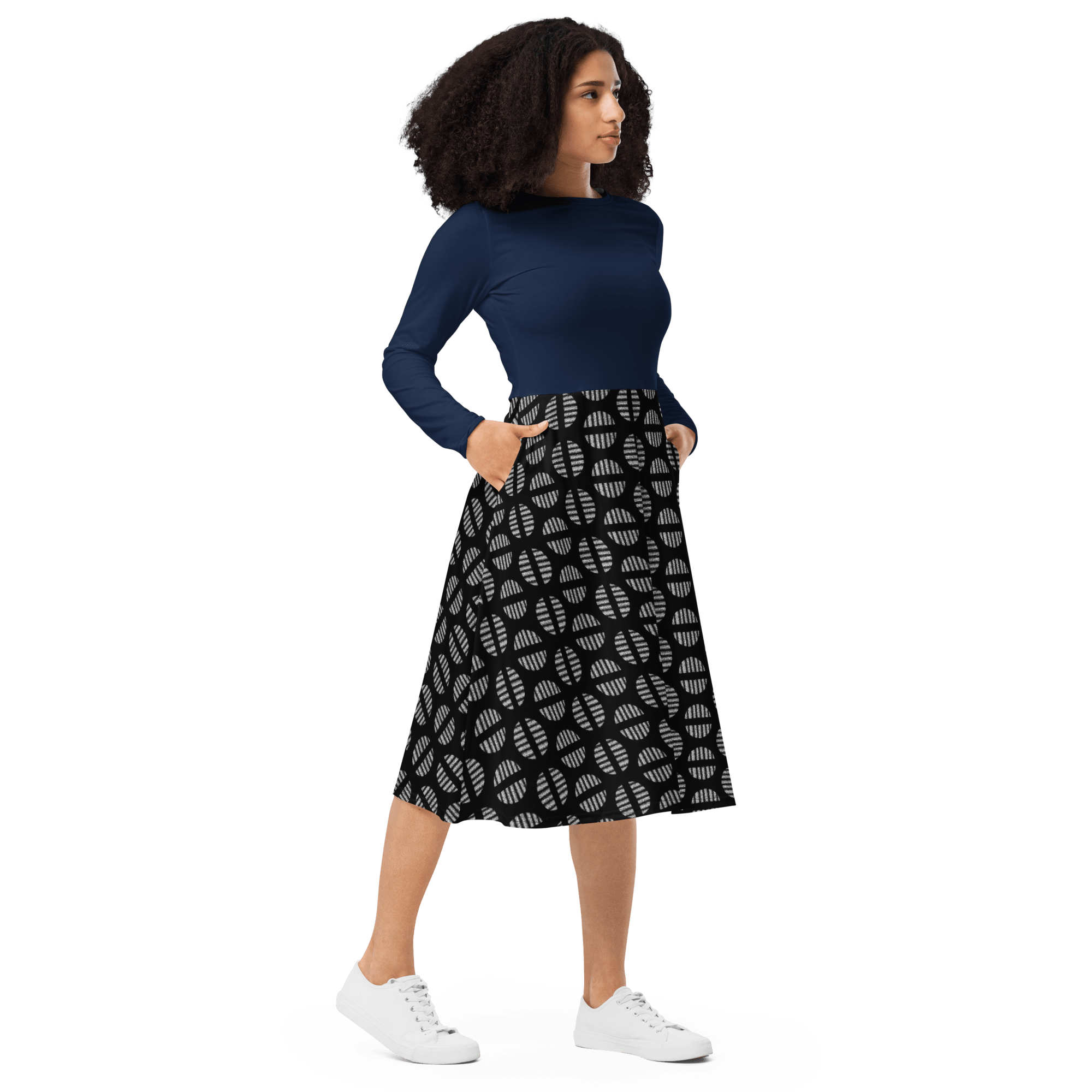 Navy Circle Long Sleeve Midi Dress - L & M Kee, LLC