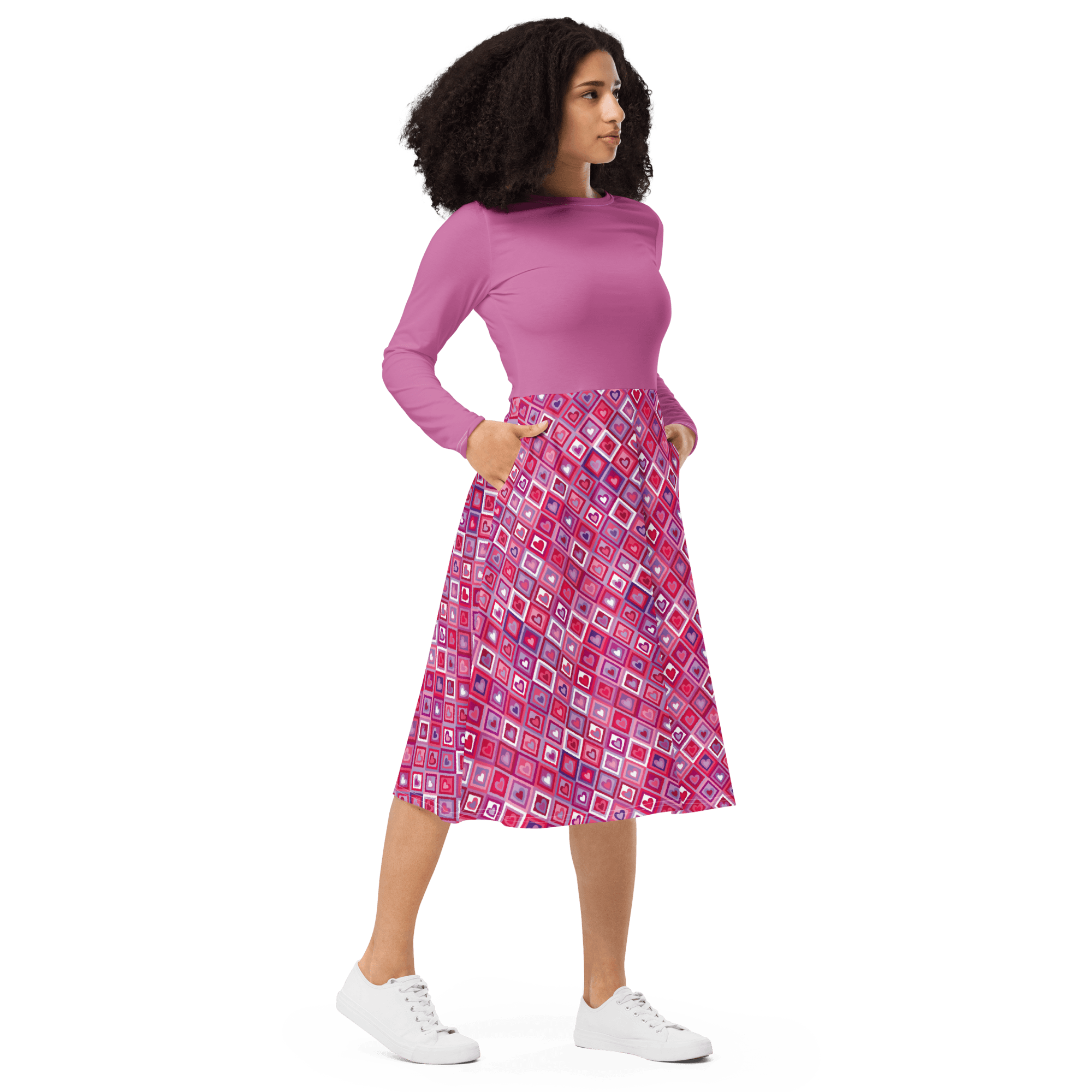 Diamond Hearts Long Sleeve Midi Dress - L & M Kee, LLC