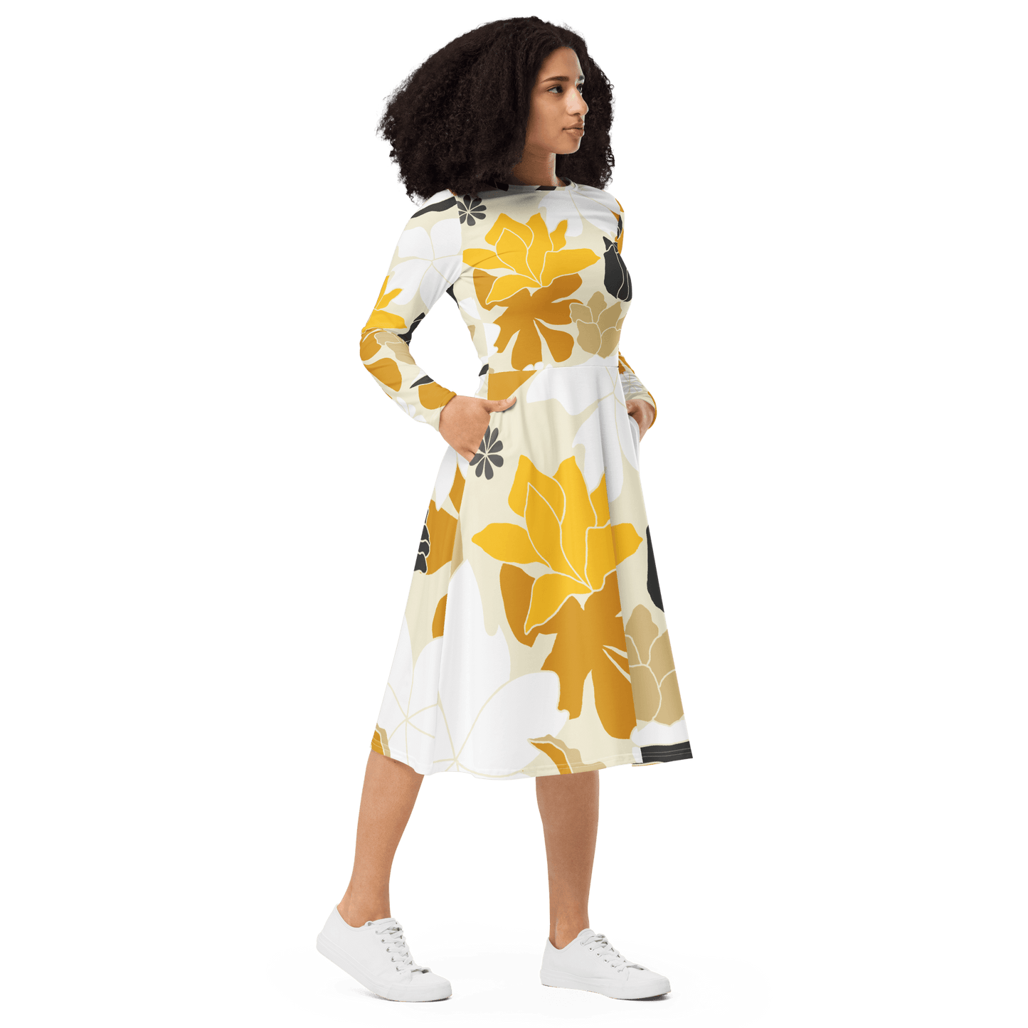 Fall Floral Long Sleeve Midi Dress - L & M Kee, LLC