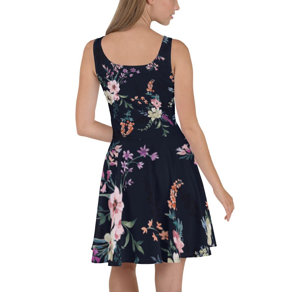 Black Wild Flower Skater Dress - L & M Kee, LLC