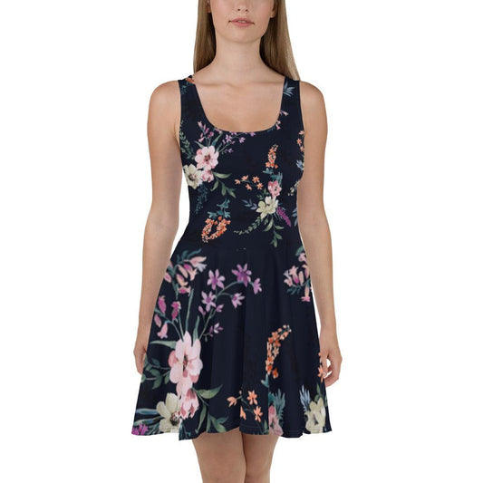 Black Wild Flower Skater Dress - L & M Kee, LLC