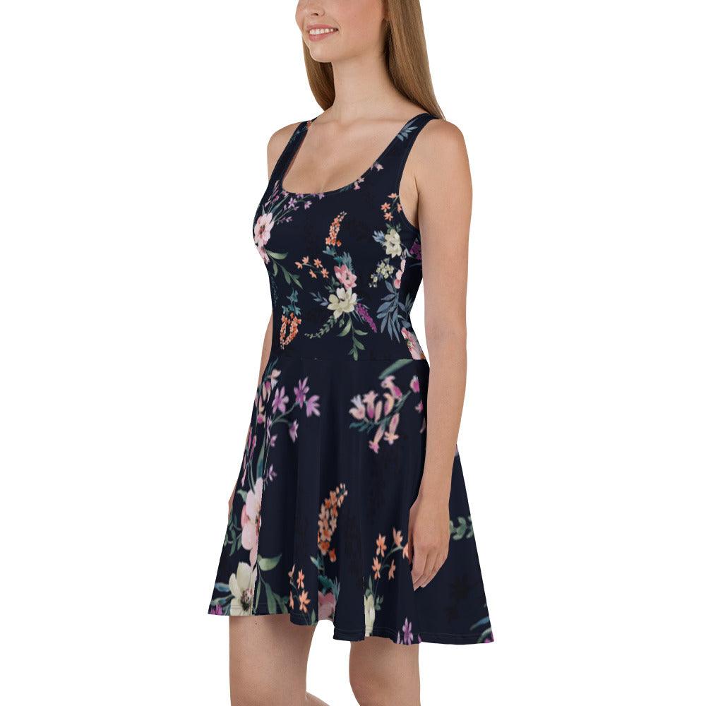 Black Wild Flower Skater Dress - L & M Kee, LLC