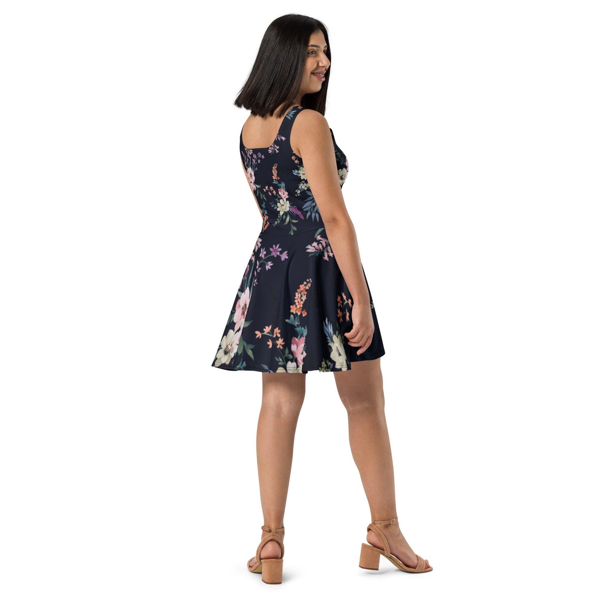 Black Wild Flower Skater Dress - L & M Kee, LLC