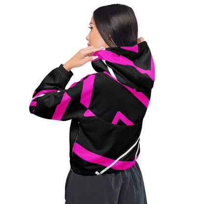 Womens Cropped Windbreaker Jacket - Black and Pink Pattern 2