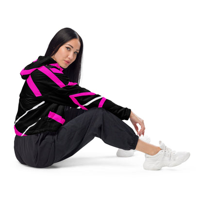 Womens Cropped Windbreaker Jacket - Black and Pink Pattern 2