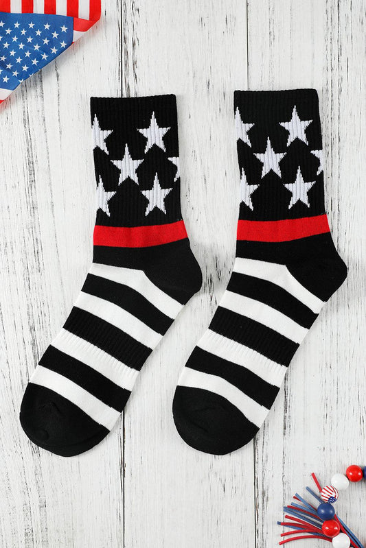 Black Striped and Star Pattern Soft Tube Socks