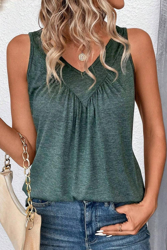 Mist Green V Neck Ruched Tank Top - L & M Kee, LLC