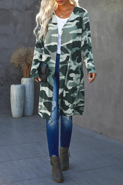 Green Camo Print Long Cardigan - L & M Kee, LLC