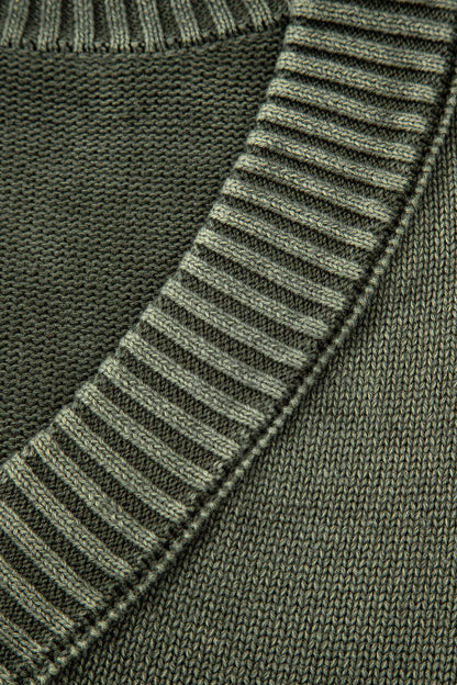 Black Mineral Wash V Neck Knit Exposed Seam Drop Shoulder Loose Sweater