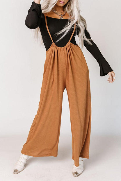 High Rise Wide Leg Suspender Pants - L & M Kee, LLC