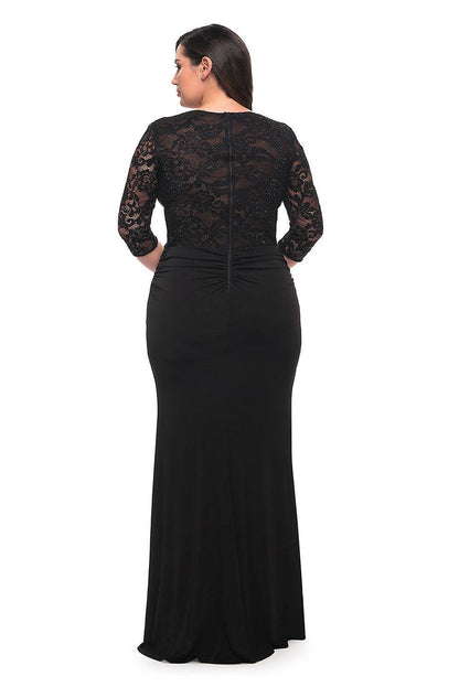 Lace Patchwork 3/4 Sleeve Pleated Plus Size Dress