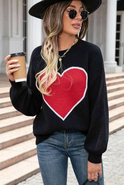 Black Heart Graphic Valentine Sweater - L & M Kee, LLC