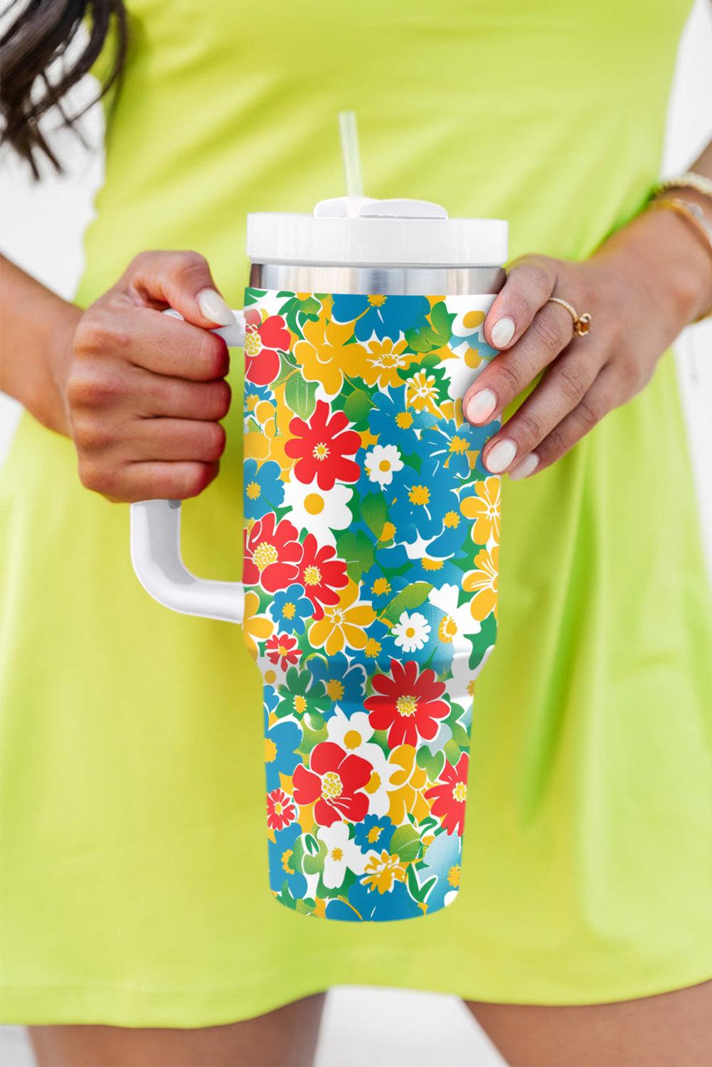 Floral Print Stainless Vacuum Cup with Handle 40oz - L & M Kee, LLC