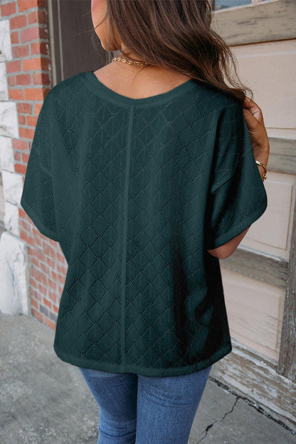 Blackish Green V Neck Knitted Flowy Blouse - L & M Kee, LLC