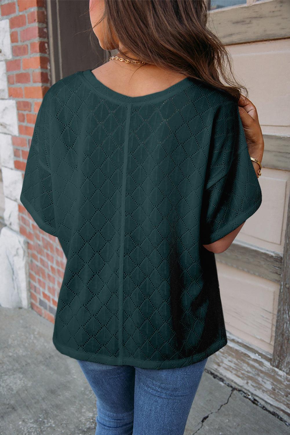 Blackish Green V Neck Knitted Flowy Blouse - L & M Kee, LLC