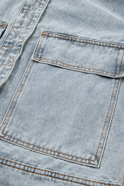 Beau Blue Street Style Zip Up Washed Denim Jacket