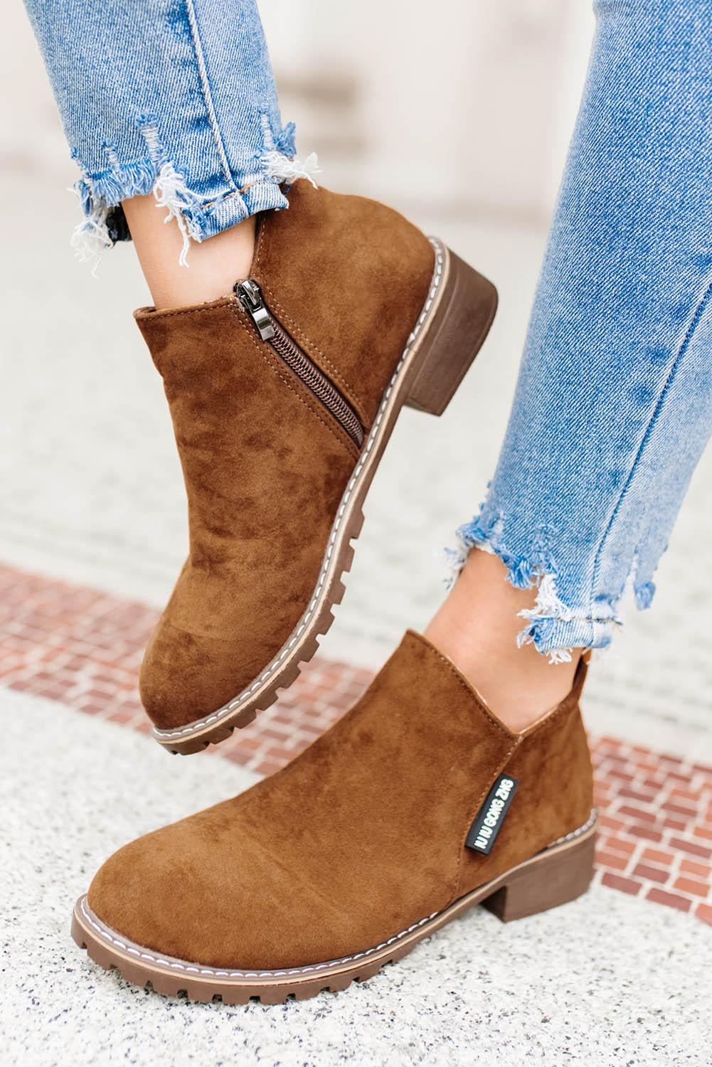 Faux Suede Side Zip Ankle Boots - L & M Kee, LLC