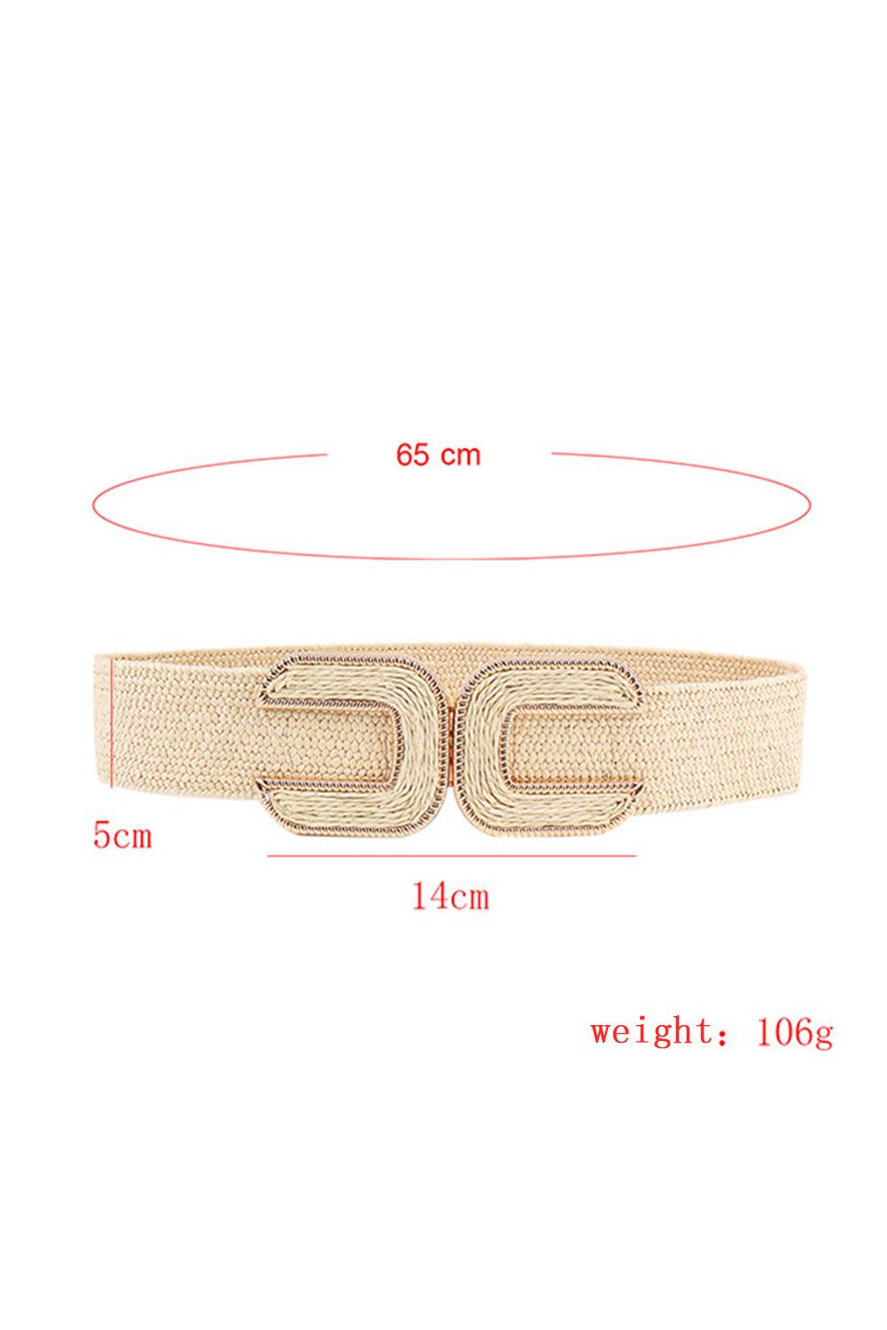 Beige Straw Braided Elastic Wide Belt - L & M Kee, LLC