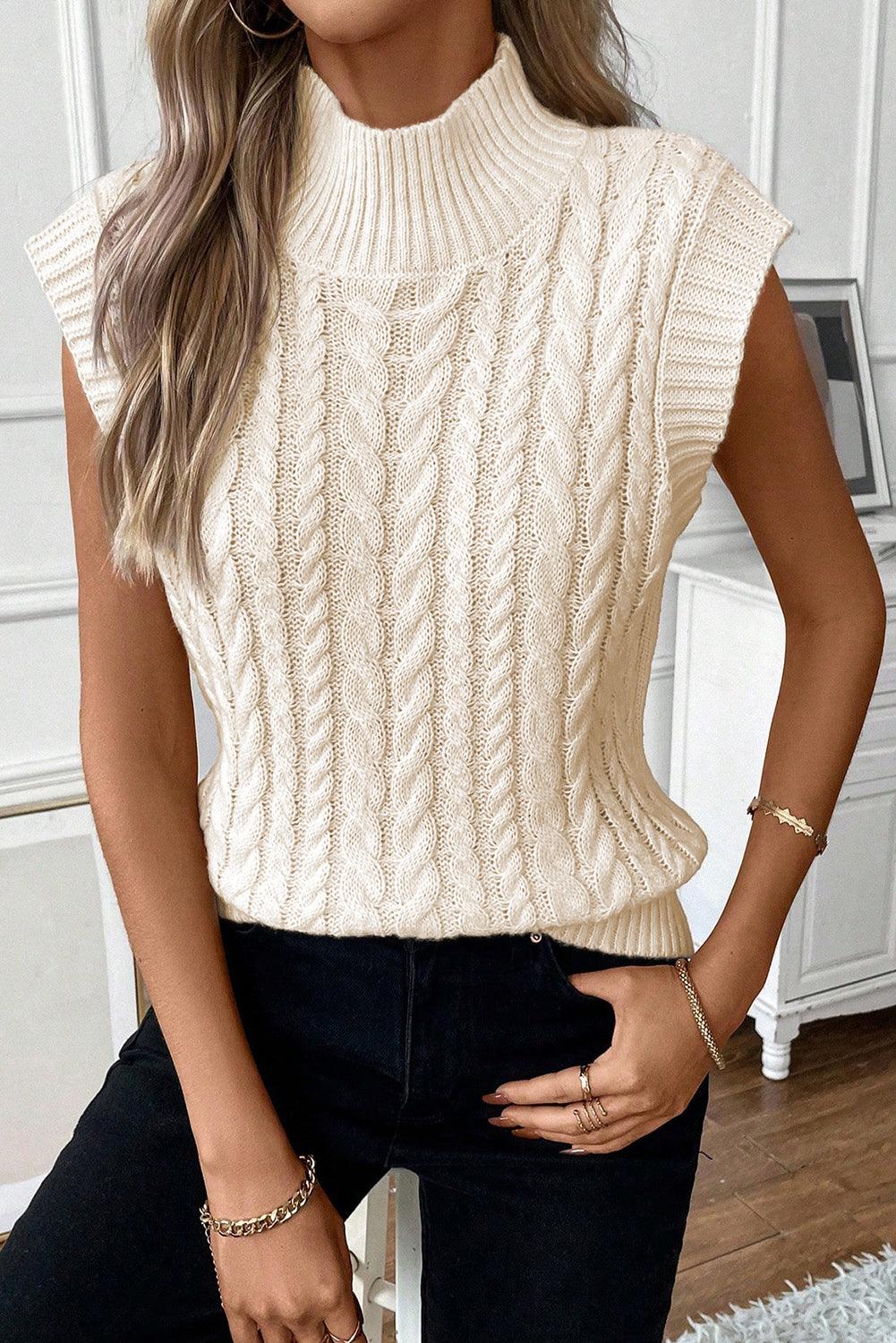 Black Cable Knit High Neck Sweater Vest - L & M Kee, LLC