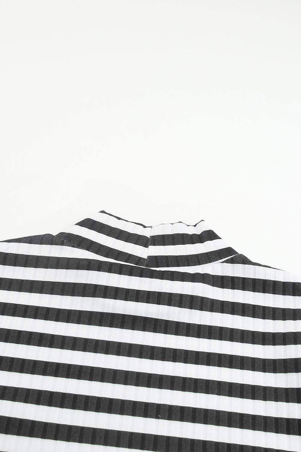 Black Striped Print Textured Knit Long Sleeve Tee - L & M Kee, LLC