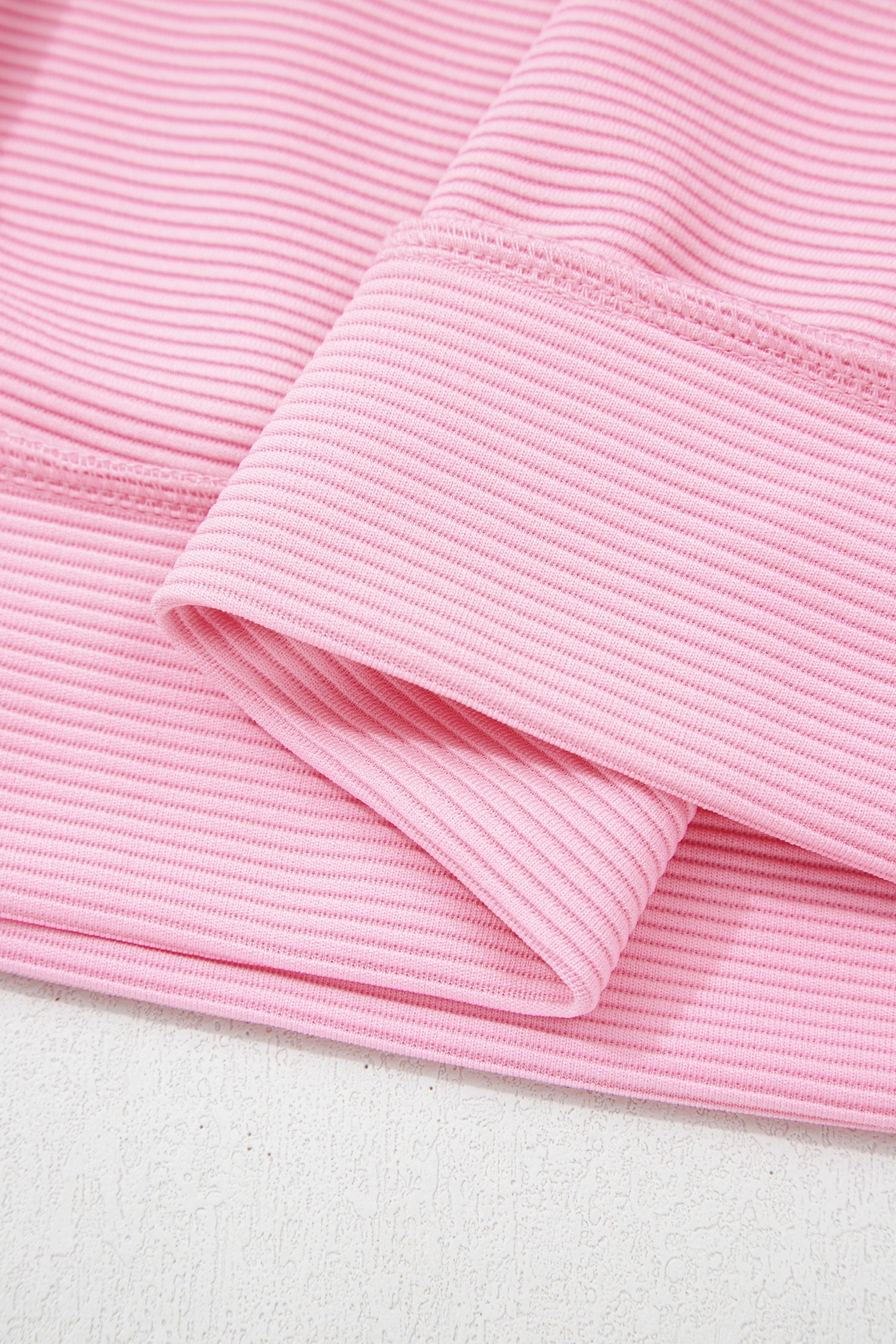 Pink Horizontal Ribbed Exposed Seam Detail Drop Shoulder Baggy Pullover