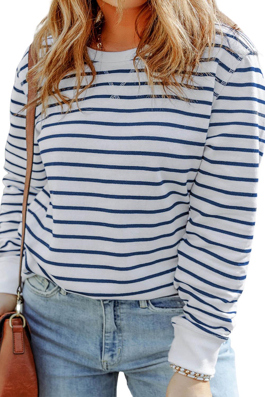 Striped Print Ribbed Trim Long Sleeve Top - L & M Kee, LLC