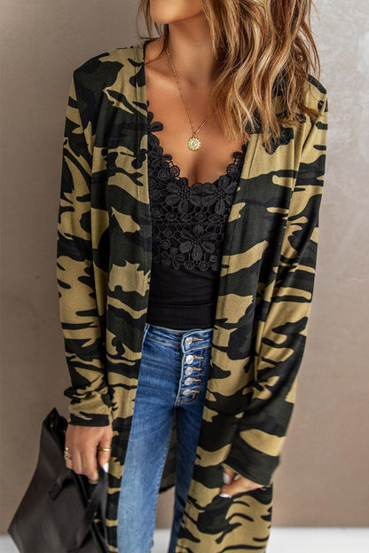 Green Camo Print Long Cardigan - L & M Kee, LLC