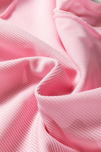 Pink Horizontal Ribbed Exposed Seam Detail Long Sleeve Top