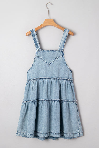 Dusk Blue Light Wash Tiered Flowy Overall Denim Dress