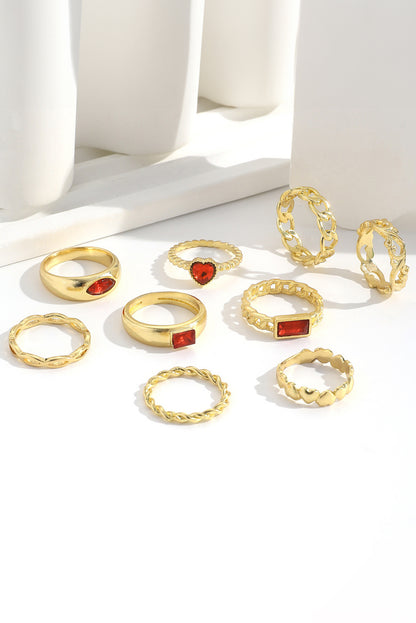 Fiery Red Faux Gem Inlay Heart Shape Alloy Ring Set