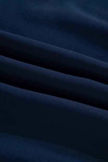 Navy Blue Button Detail Leopard Metallic Trim Short Sleeve Tunic Dress