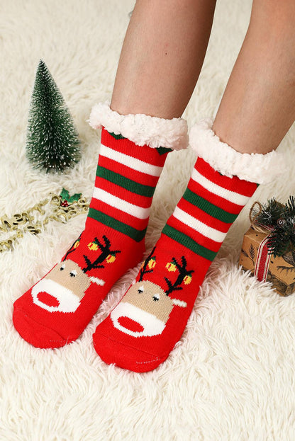 Fiery Red Christmas Cartoon Pattern Woolen Knit Socks - L & M Kee, LLC