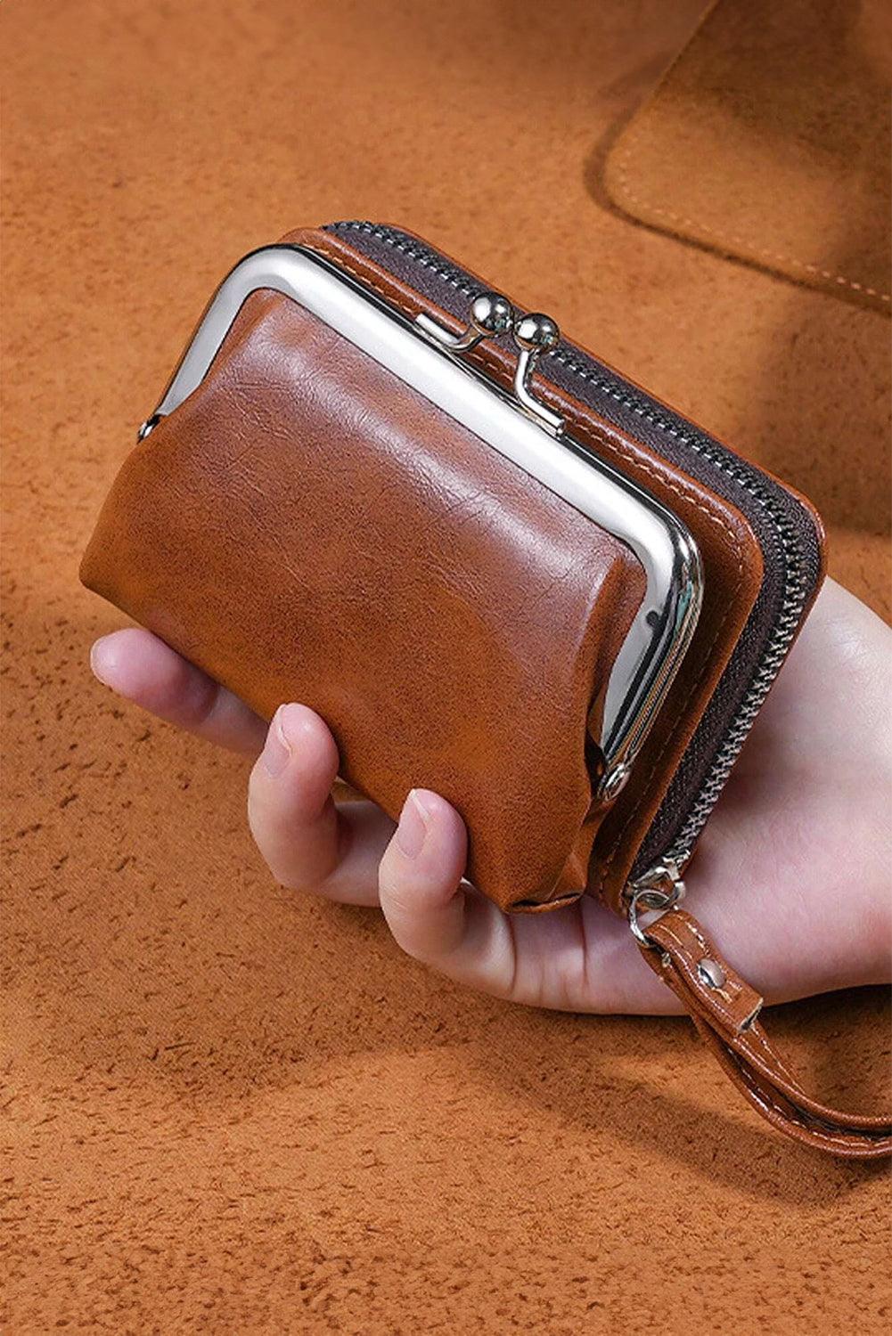 Chestnut Minimalist Wristlet PU Leather Coin Purse - L & M Kee, LLC