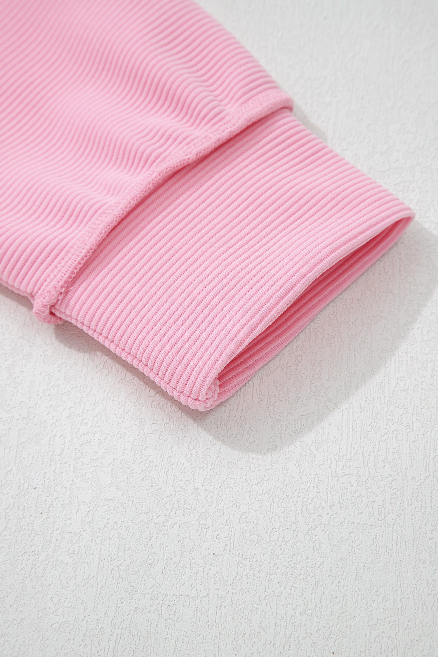 Pink Horizontal Ribbed Exposed Seam Detail Drop Shoulder Baggy Pullover