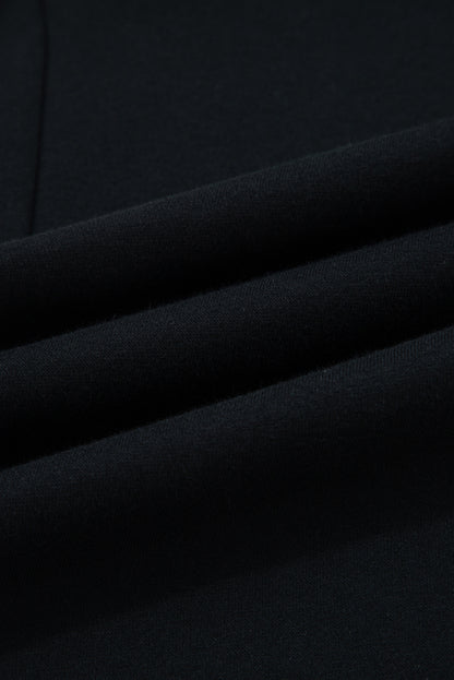 Black Fleece Lined Leopard Drawstring Elastic Waist Solid Pants