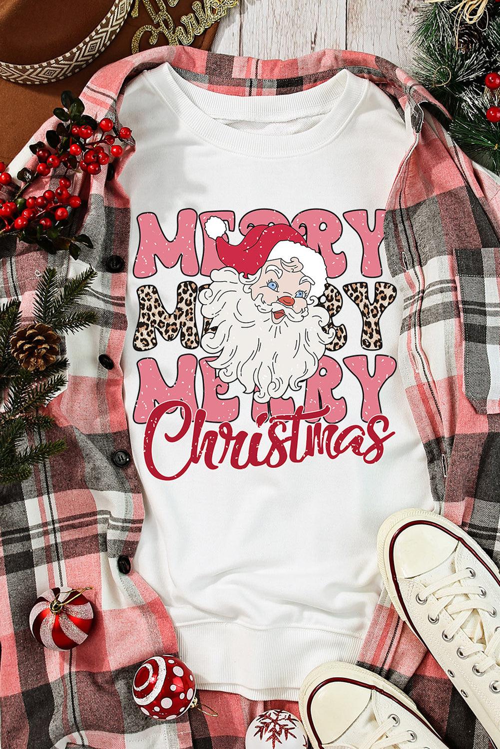 Beige MERRY Christmas Santa Claus Print Crewneck Sweatshirt - L & M Kee, LLC