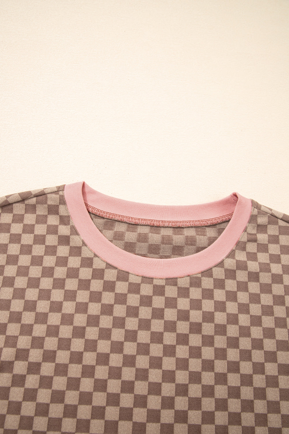 Brown Checkerboard Long Sleeve Pullover and Shorts Set