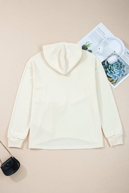 White Solid Color Cute Bow Detail Loose Hoodie