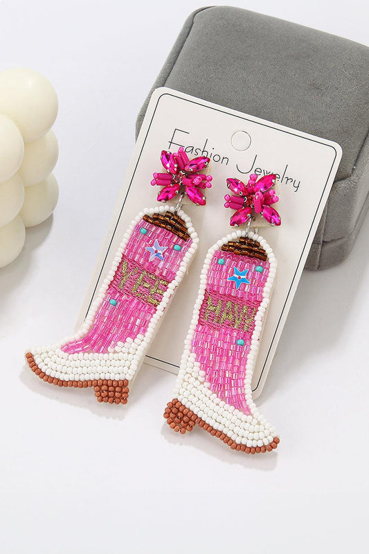 Rose Red Cowboy Boots Rice Bead Dangle Earrings - L & M Kee, LLC