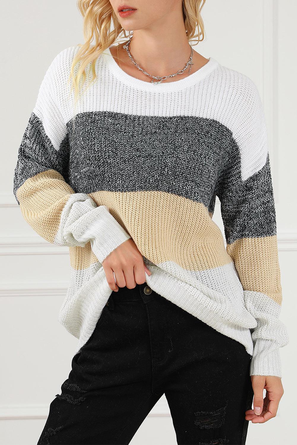 Multicolour Color Block Drop Shoulder Knit Sweater - L & M Kee, LLC