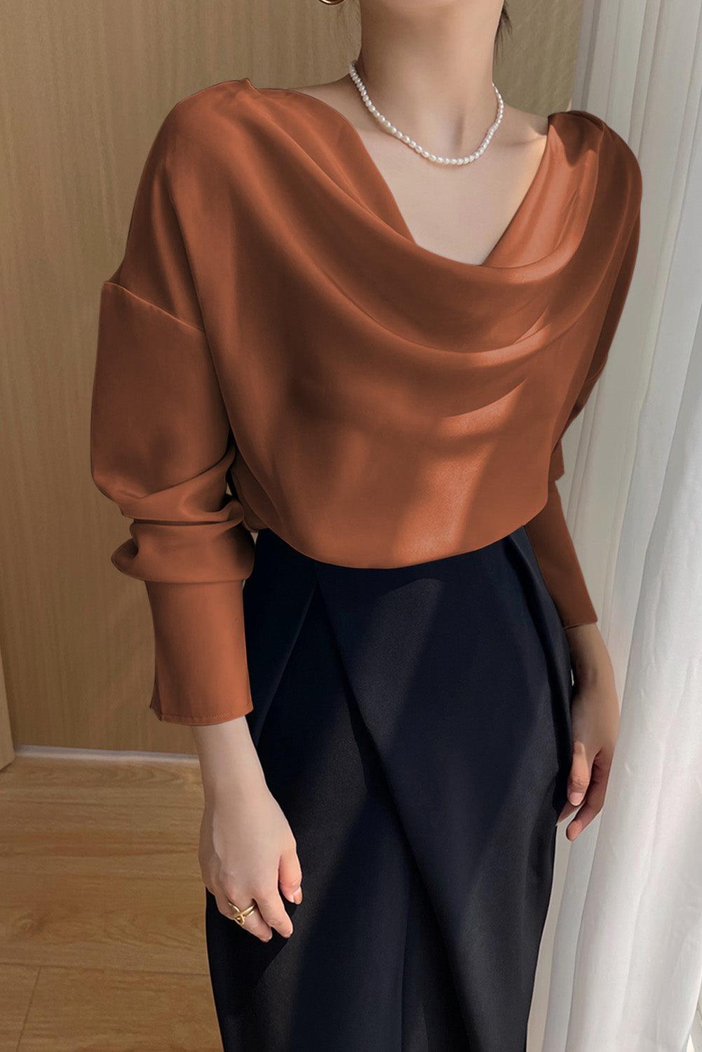 Cowl Neck Long Sleeve Elegant Blouse - L & M Kee, LLC