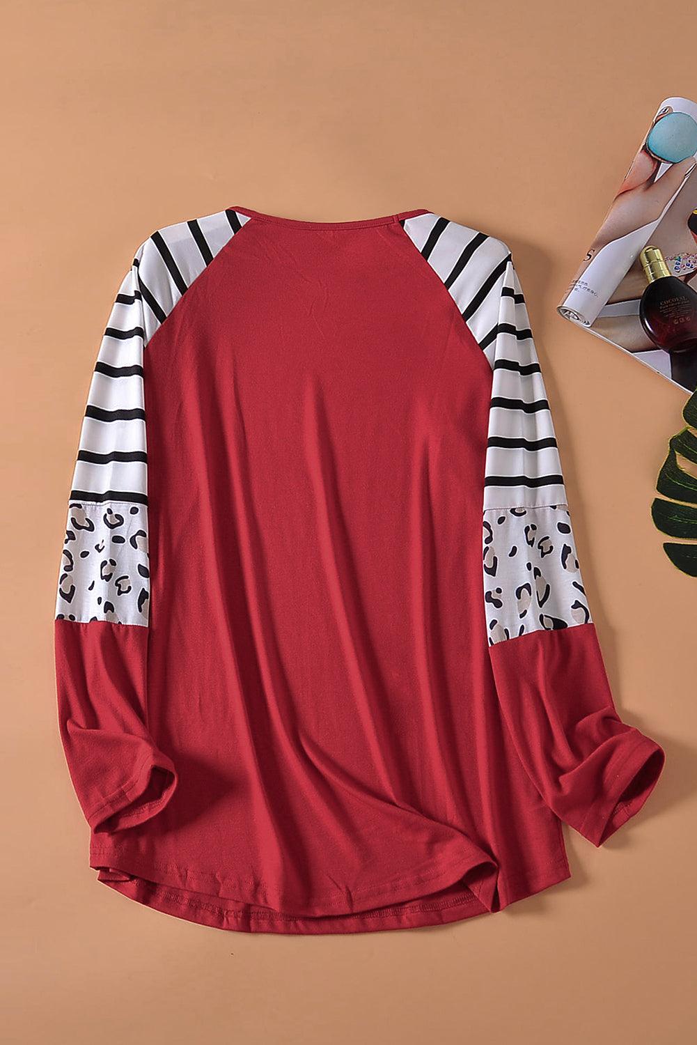 Black Striped Animal Print Colorblock Long Sleeve Top - L & M Kee, LLC