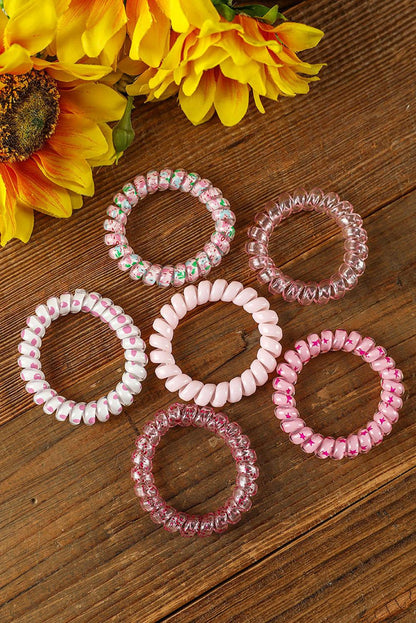 Pink Cute Gradient Starry Dotty Coil Wire Hair Tie Set - L & M Kee, LLC