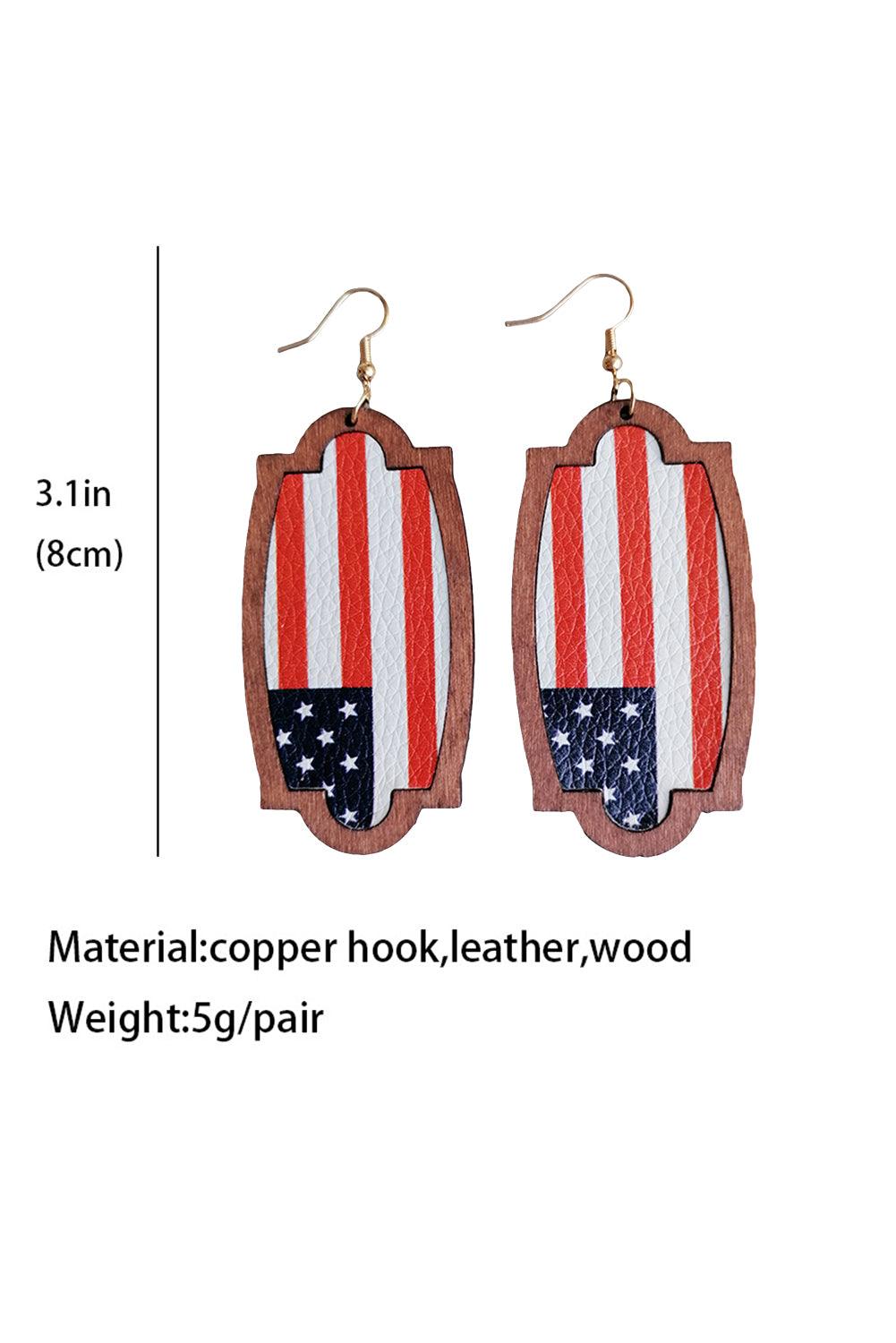 Wood Frame Leather Flag Earrings - L & M Kee, LLC