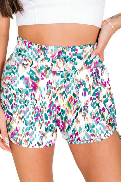 Light Blue Leopard High Waisted Athletic Shorts - L & M Kee, LLC