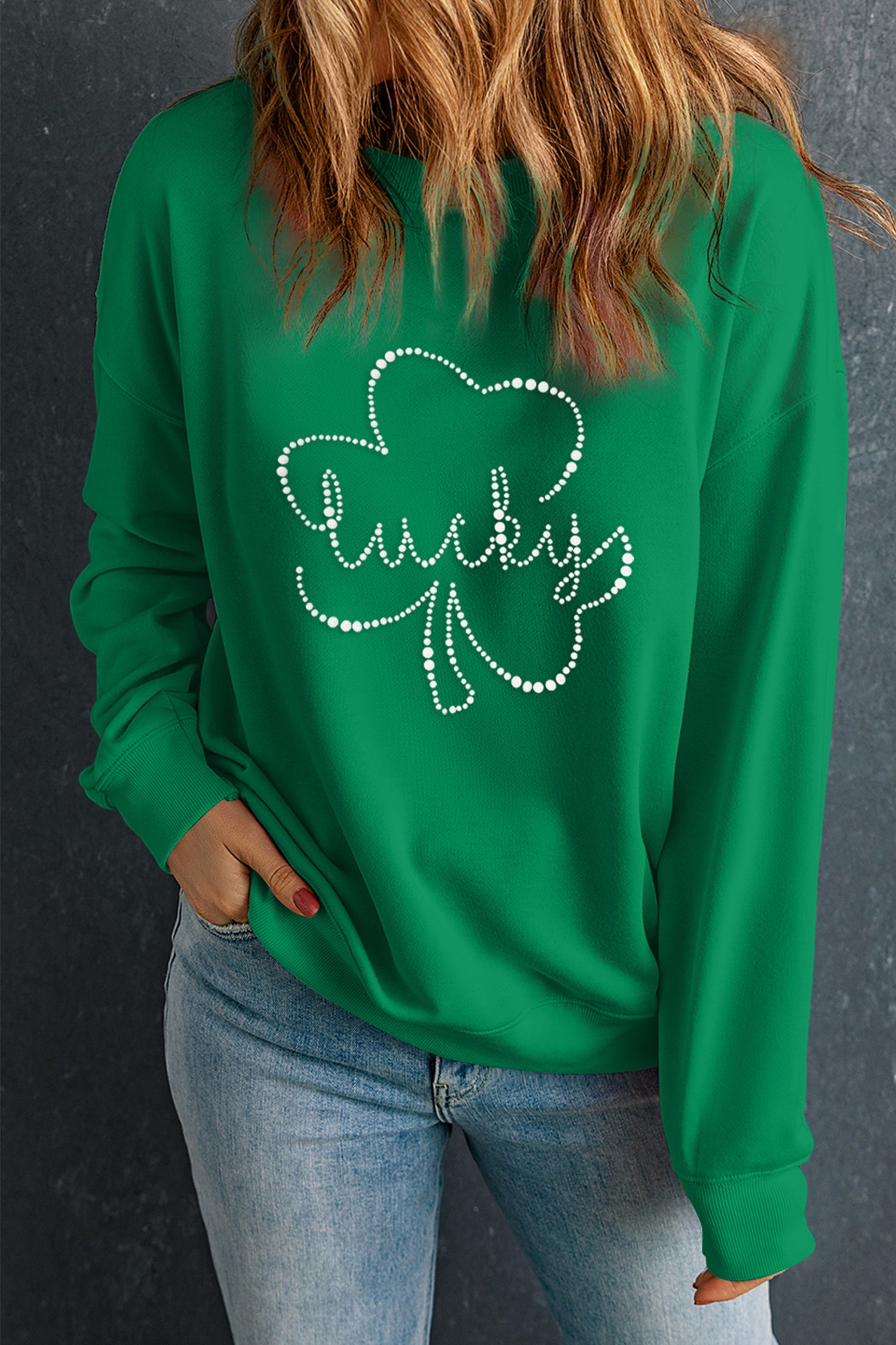 Dark Green Lucky Shamrock Ceramic Clover Sweatshirt