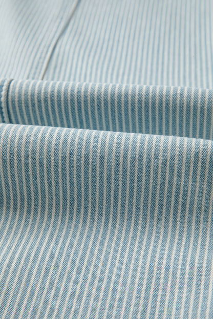 Sky Blue Stripe Mid Rise Drawstring Waist Jeans