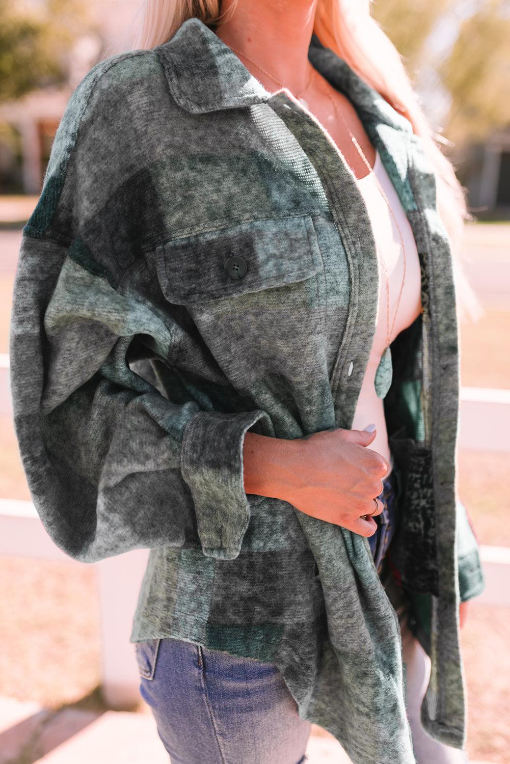 Multicolor Brushed Plaid Pocketed Oversize Shacket - L & M Kee, LLC