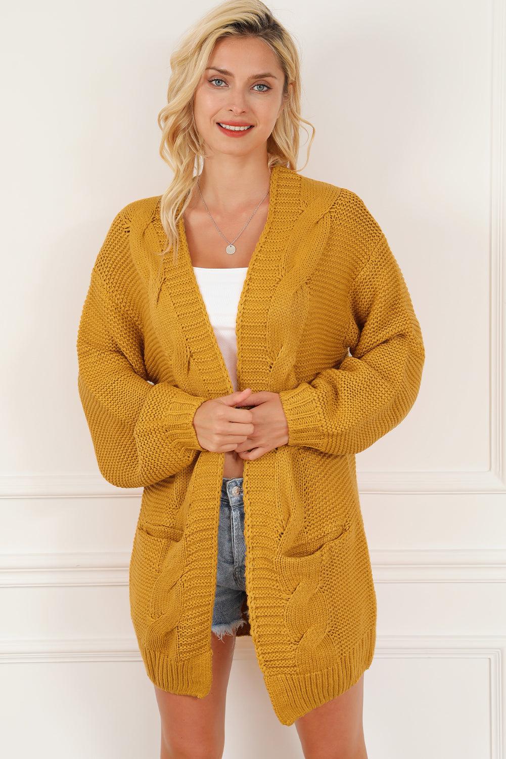 Orange Chunky Cable Slouchy Lantern Sleeve Wrap Cardigan - L & M Kee, LLC