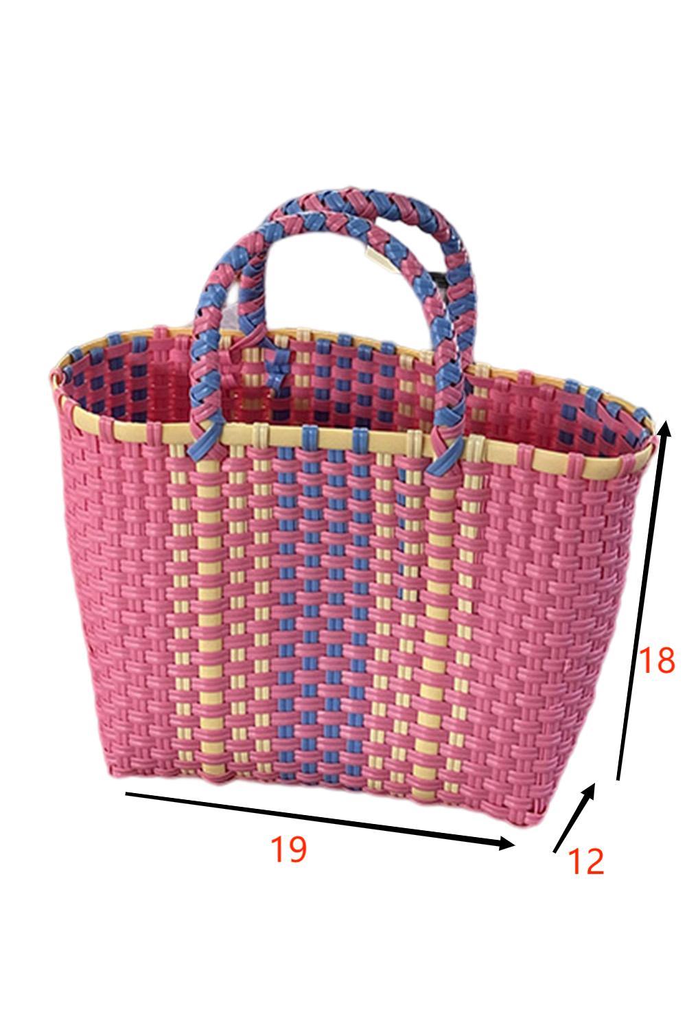 Blue Square Woven Basket Tote Bag 19*12*18cm